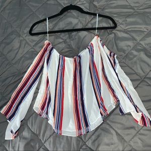 Striped Long Sleeve Off Shoulder Top